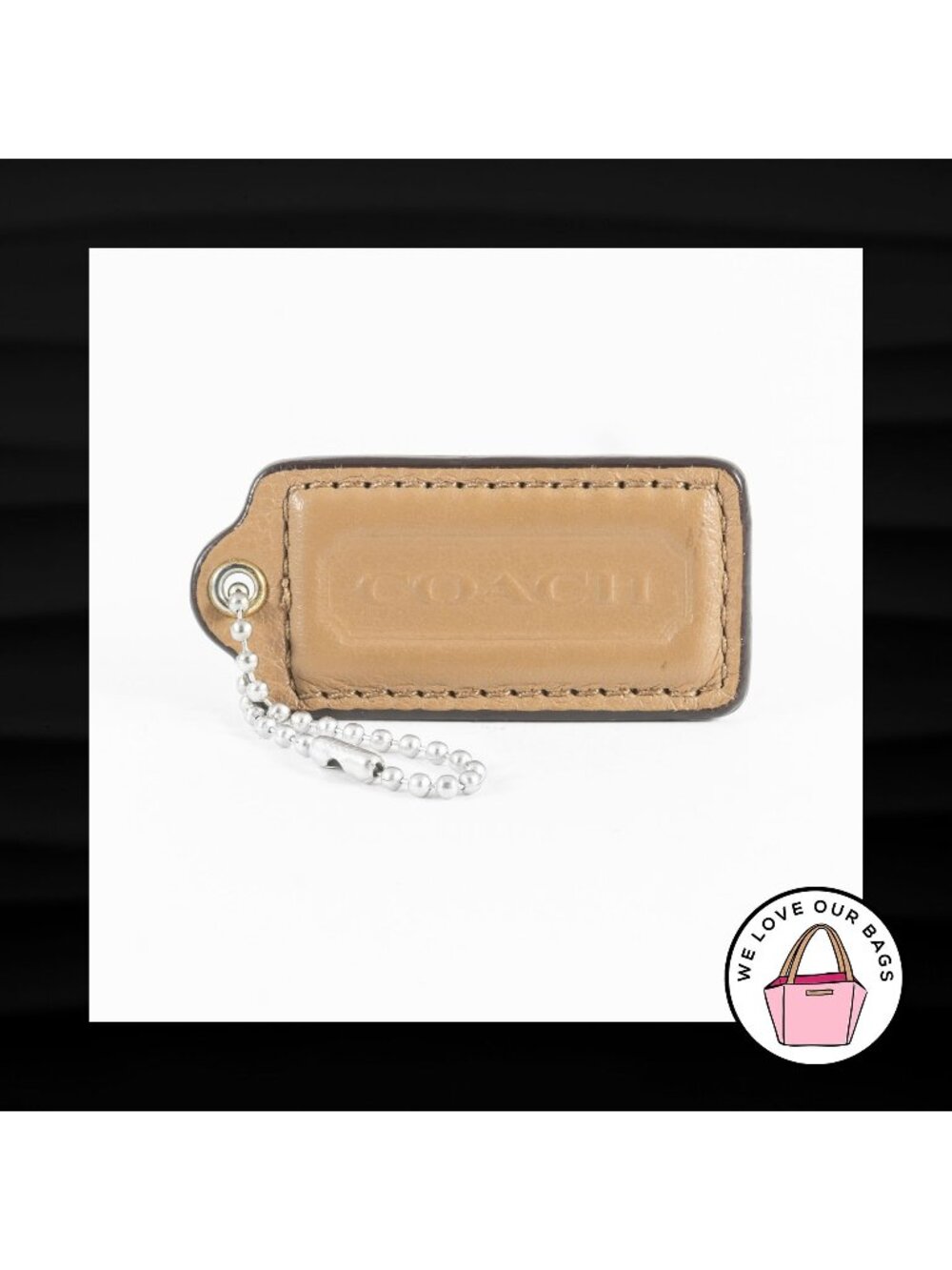 2.25" Medium COACH BROWN LEATHER NICKEL FOB BAG CHARM KEYCHAIN HANG TAG